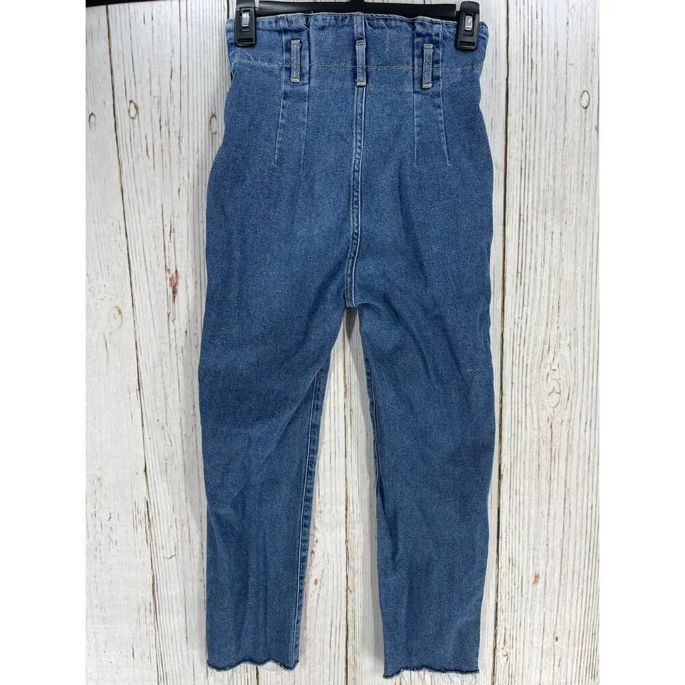 Abercrombie Fitch Womens Jeans Size 2 Blue Ultra High Rise Paperbag Raw Hem Y2K
